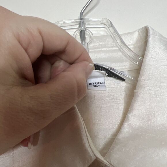 Louis Simon Womens Silk Button Up Shirt Small Ivory Collared Office Career Luxe - Picture 7 of 9